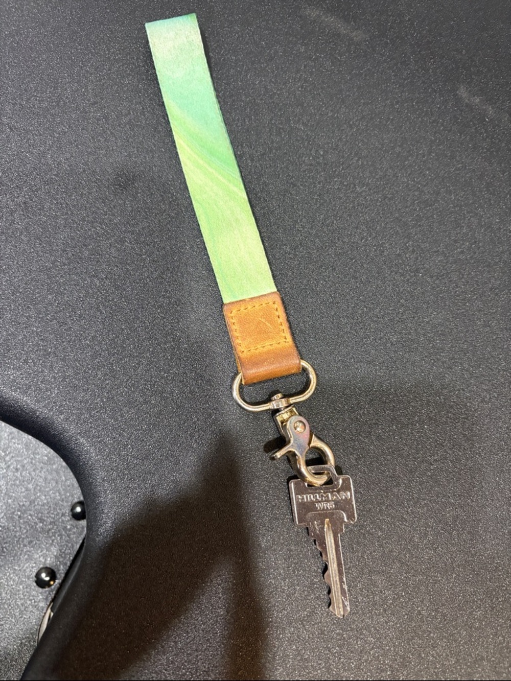 Green Gradient Wristlet Key Lanyard with Leather Accent